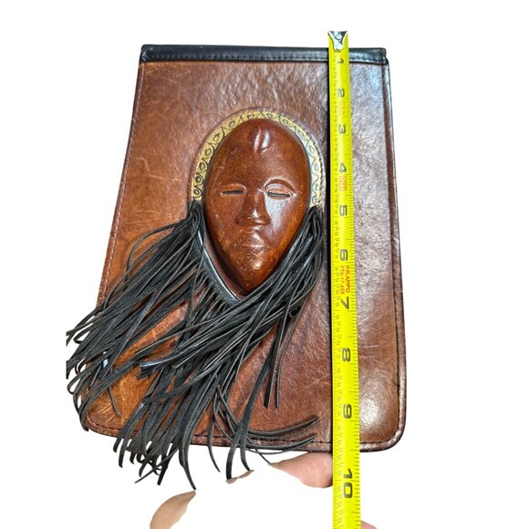 Vintage Artisan Rare Handmade African Leather Crossbody Purse With Tribal Mask D - Picture 12 of 14